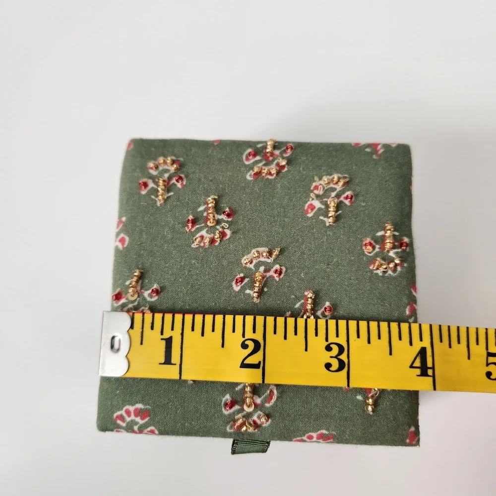Embellished Trinket Jewelry Box Storage Sage Green with Floral Beads‎ NEW